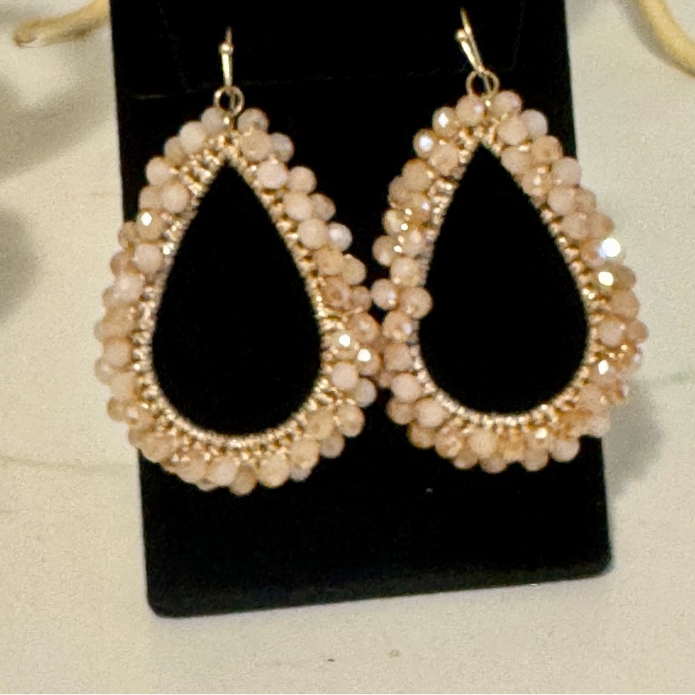 Bohemian Beaded Champagne and Blush Sparkling Teardrop Earrings
